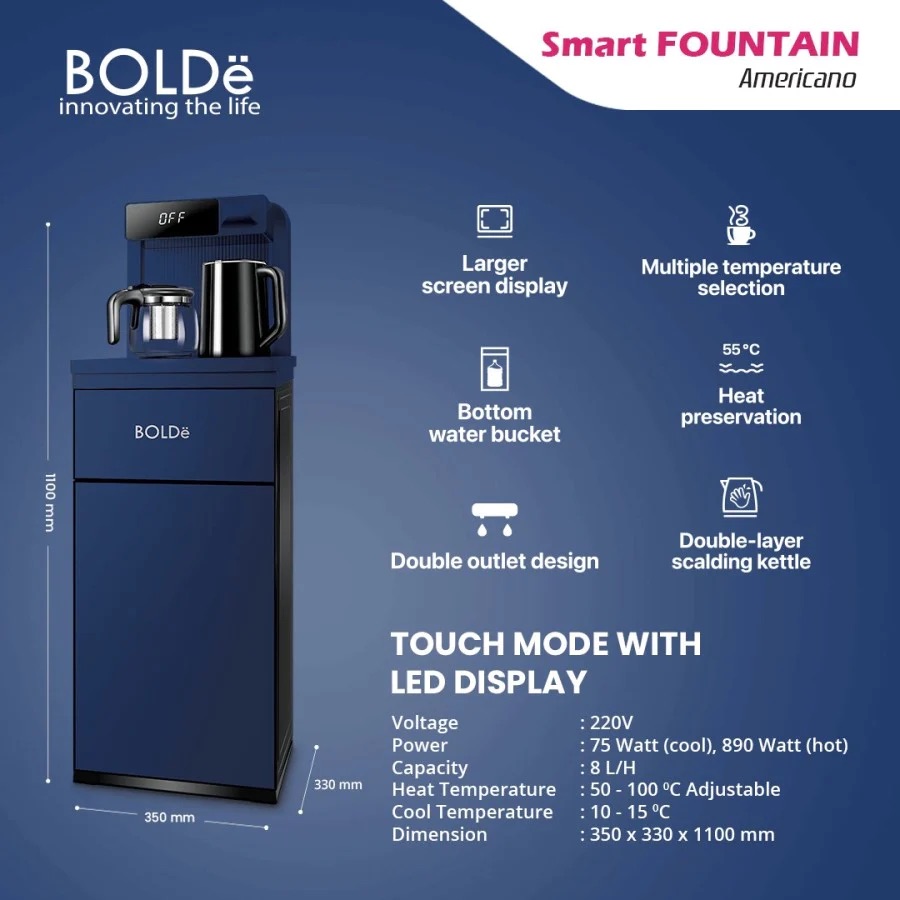 Bolde Smart Water Dispenser Super Smart Fountain Americano 8 L - Navy Blue